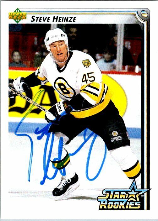 Steve Heinze Boston Bruins Hand Signed 1992 Upper Deck Hockey Card #400 NM