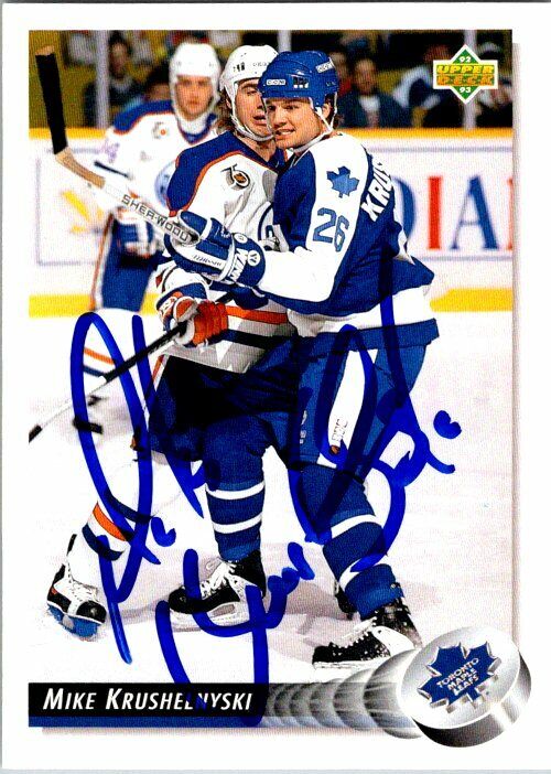 Mike Krushelnyski Toronto Leafs Hand Signed 1992 Upper Deck Hockey Card #87 NM