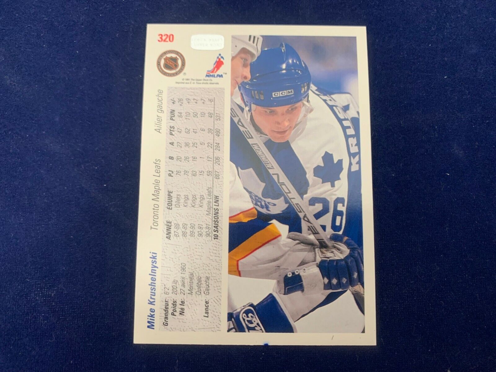 Mike Krushelnyski Toronto Leafs Hand Signed 1991 Upper Deck Hockey Card #320 NM