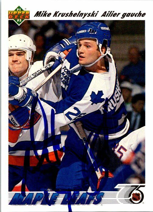 Mike Krushelnyski Toronto Leafs Hand Signed 1991 Upper Deck Hockey Card #320 NM