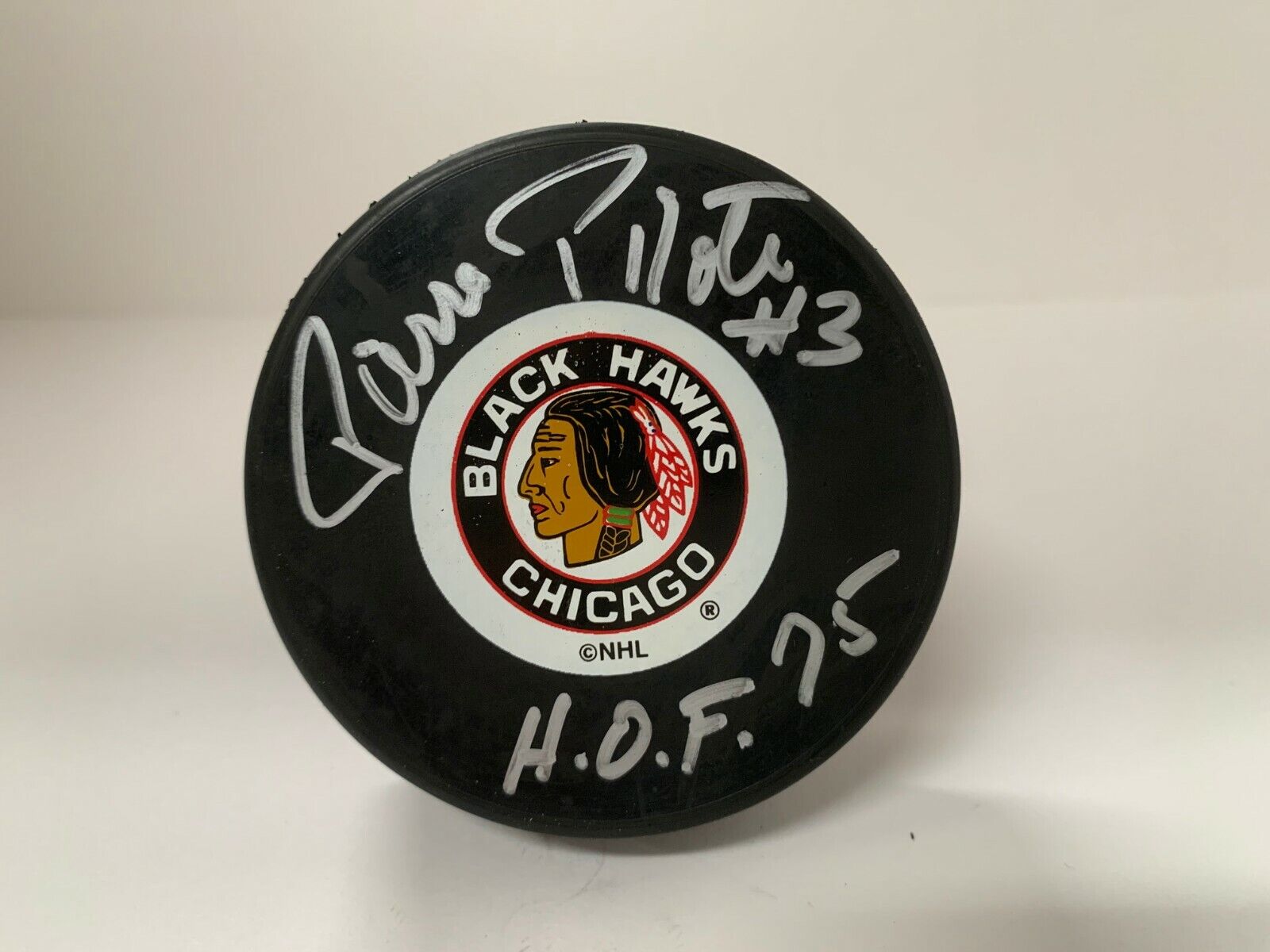 Pierre Pilote Autographed Signed Chicago Blackhawks Puck PSA COA #AI16747