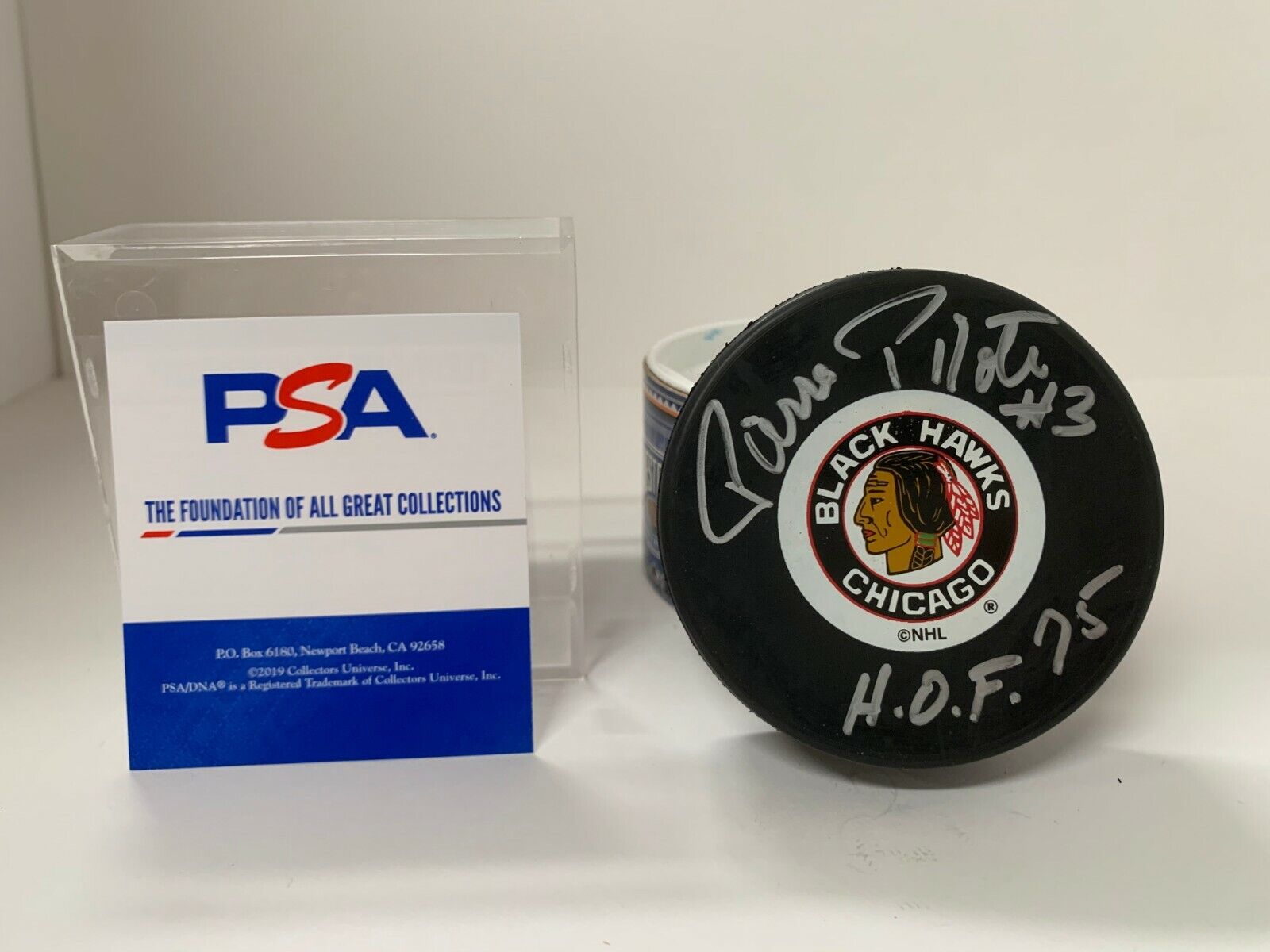 Pierre Pilote Autographed Signed Chicago Blackhawks Puck PSA COA #AI16747