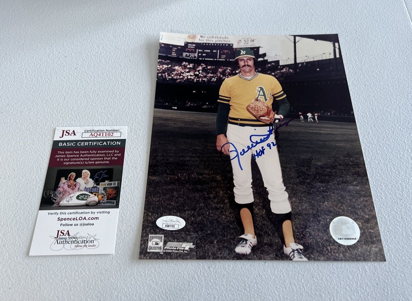 Rollie Fingers Oakland A's MLB Autographed Signed 8x10 Photo JSA Auth. Script