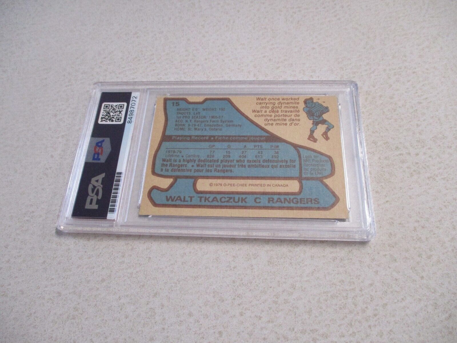 NHL Walter Tkaczuk New York Rangers Autographed Signed 1979-80 OPC Card PSA Slab