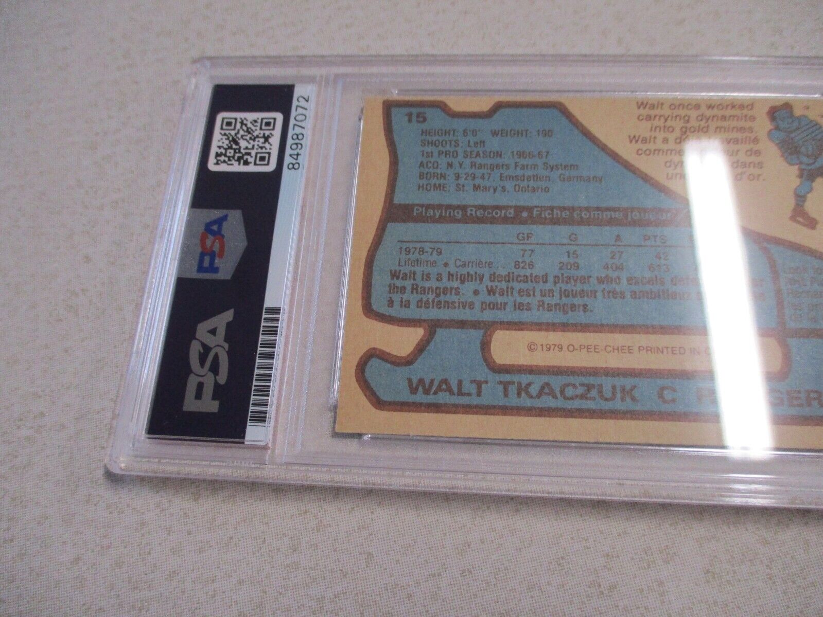 NHL Walter Tkaczuk New York Rangers Autographed Signed 1979-80 OPC Card PSA Slab