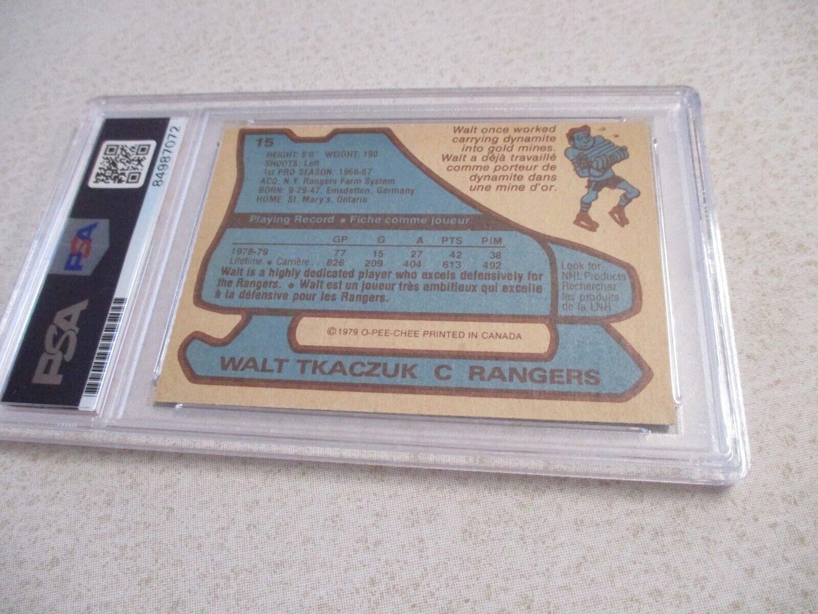 NHL Walter Tkaczuk New York Rangers Autographed Signed 1979-80 OPC Card PSA Slab