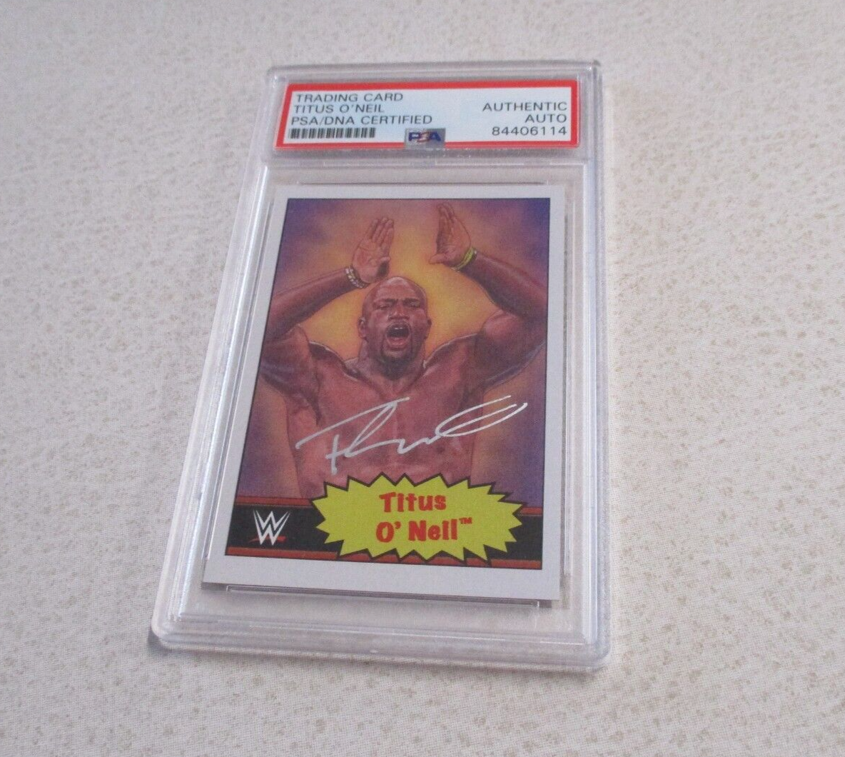 WWE Titus O'Neil Wrestler Autographed Signed Topps WWE Card #21 PSA Slab (2)