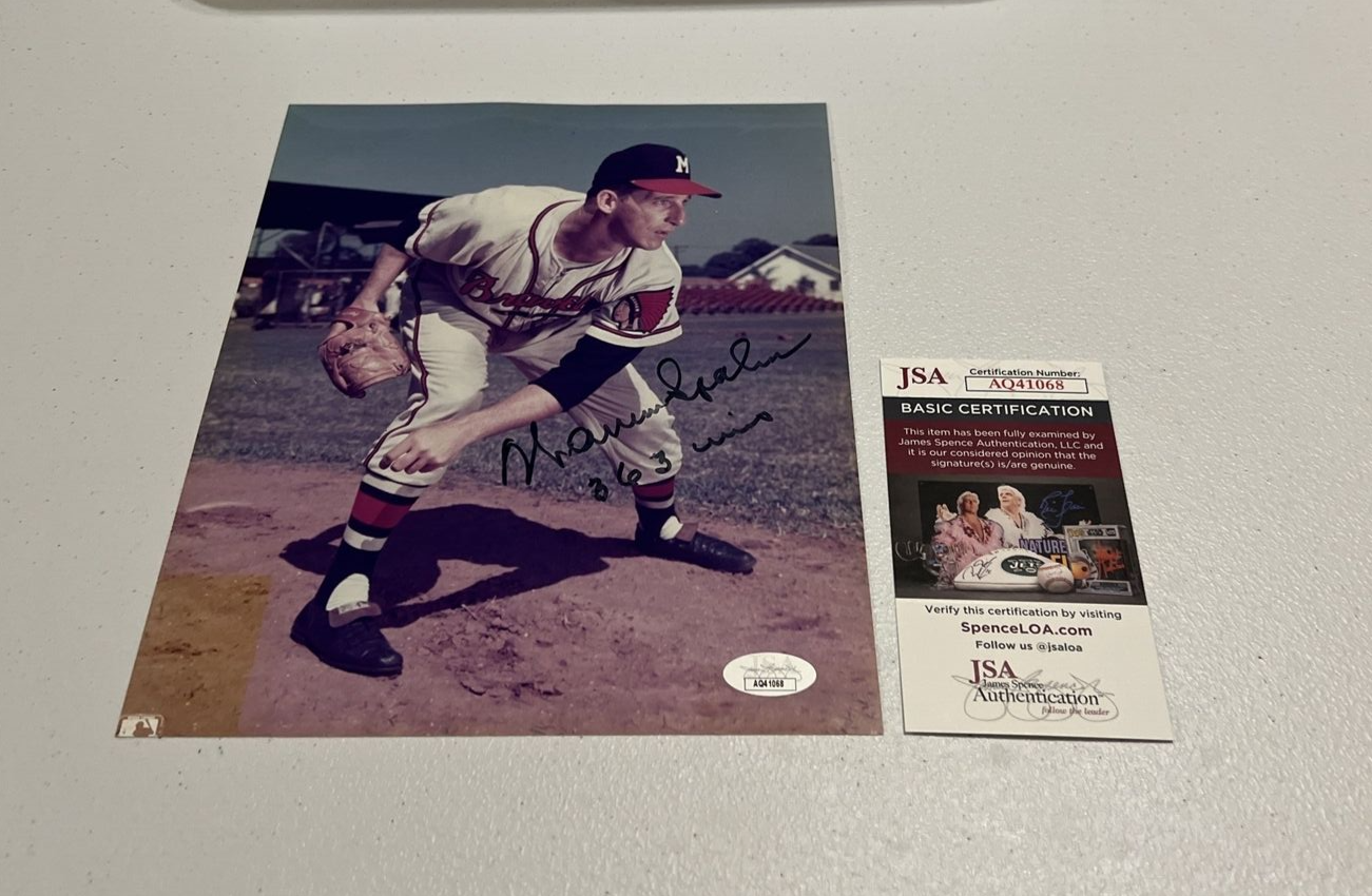 Warren Spahn Milwaukee Braves MLB Autographed Signed 8x10 Photo JSA Auth. Ins.