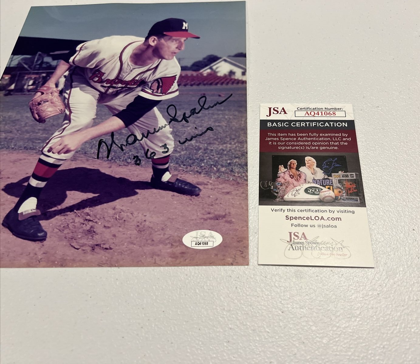 Warren Spahn Milwaukee Braves MLB Autographed Signed 8x10 Photo JSA Auth. Ins.