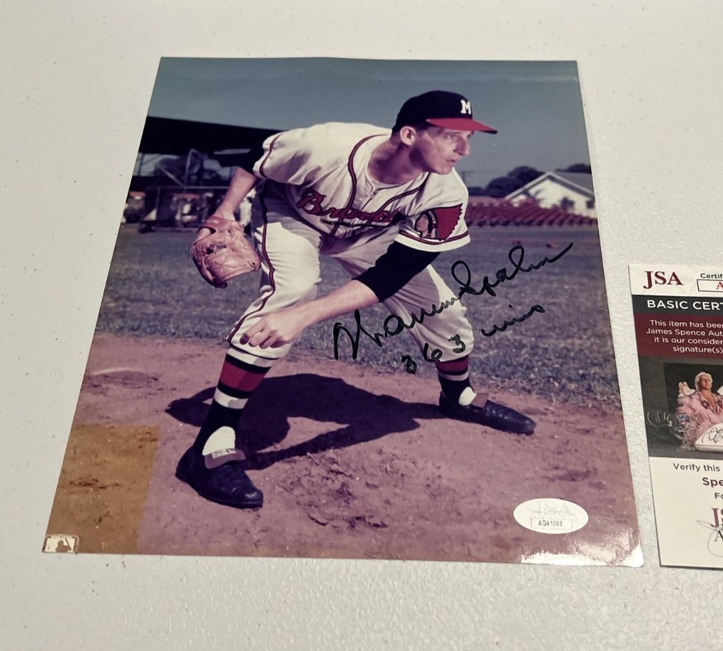 Warren Spahn Milwaukee Braves MLB Autographed Signed 8x10 Photo JSA Auth. Ins.