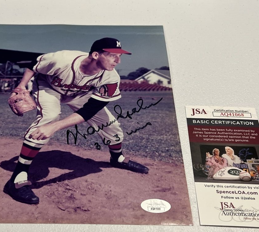 Warren Spahn Milwaukee Braves MLB Autographed Signed 8x10 Photo JSA Auth. Ins.