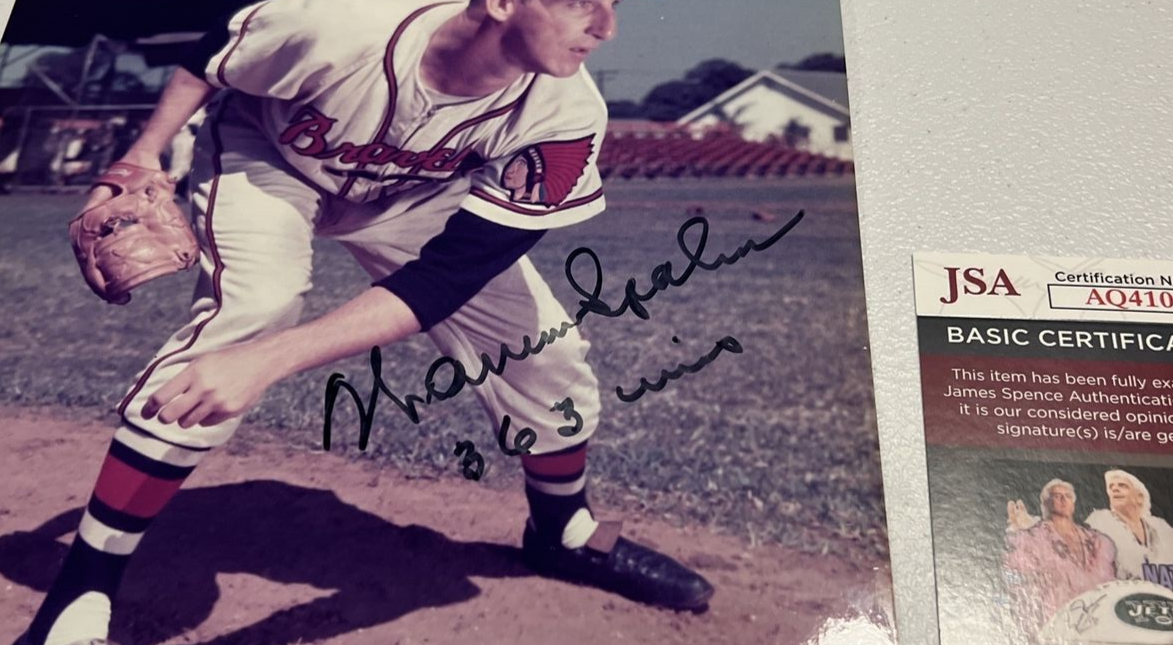 Warren Spahn Milwaukee Braves MLB Autographed Signed 8x10 Photo JSA Auth. Ins.