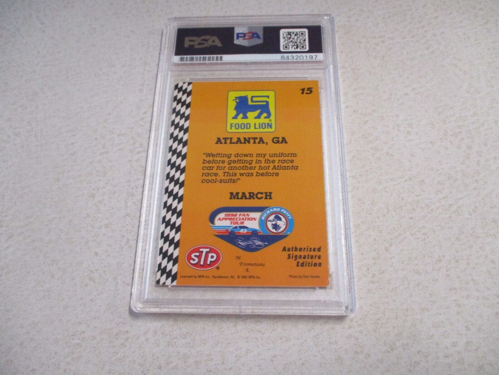 Nascar Driver Richard Petty Autographed Signed 1992 MPA Card #15 PSA Slab