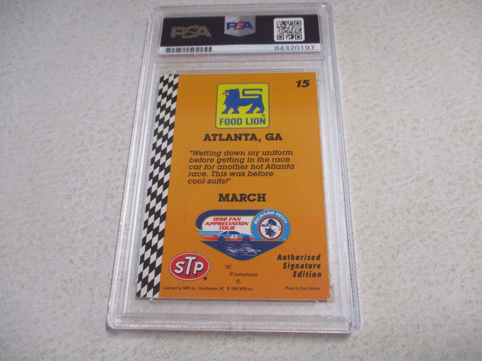 Nascar Driver Richard Petty Autographed Signed 1992 MPA Card #15 PSA Slab