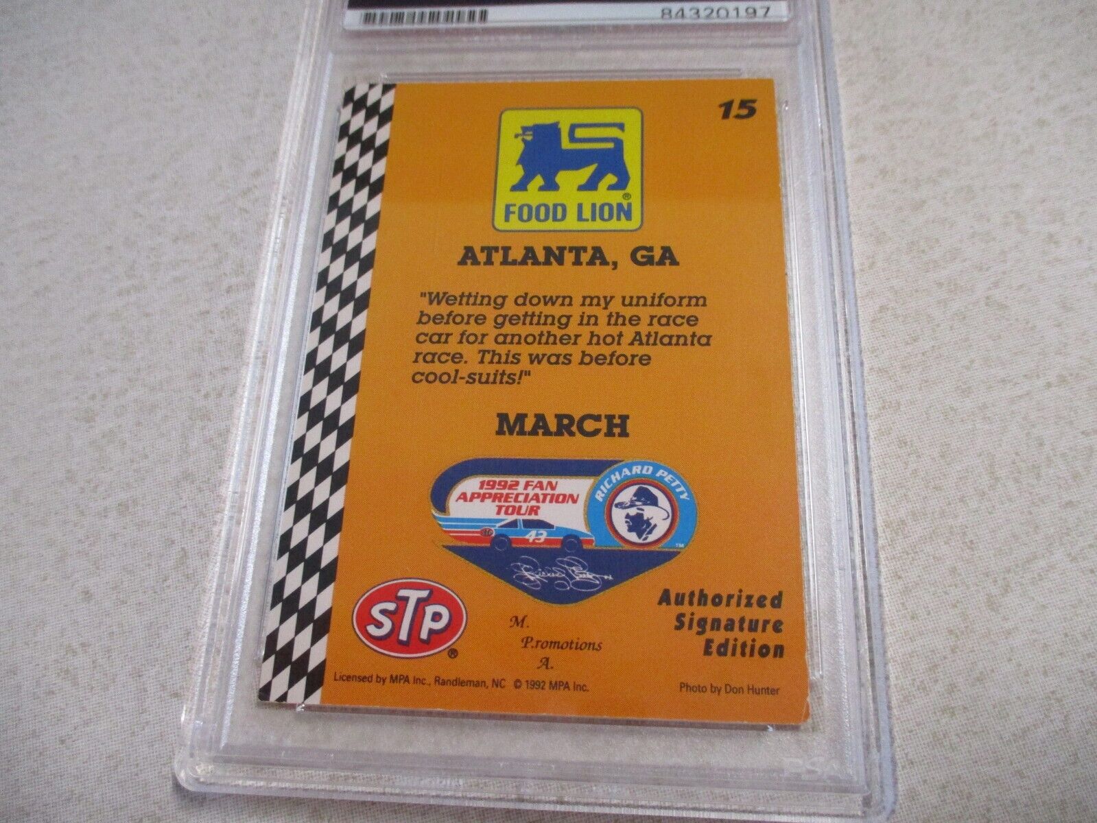 Nascar Driver Richard Petty Autographed Signed 1992 MPA Card #15 PSA Slab