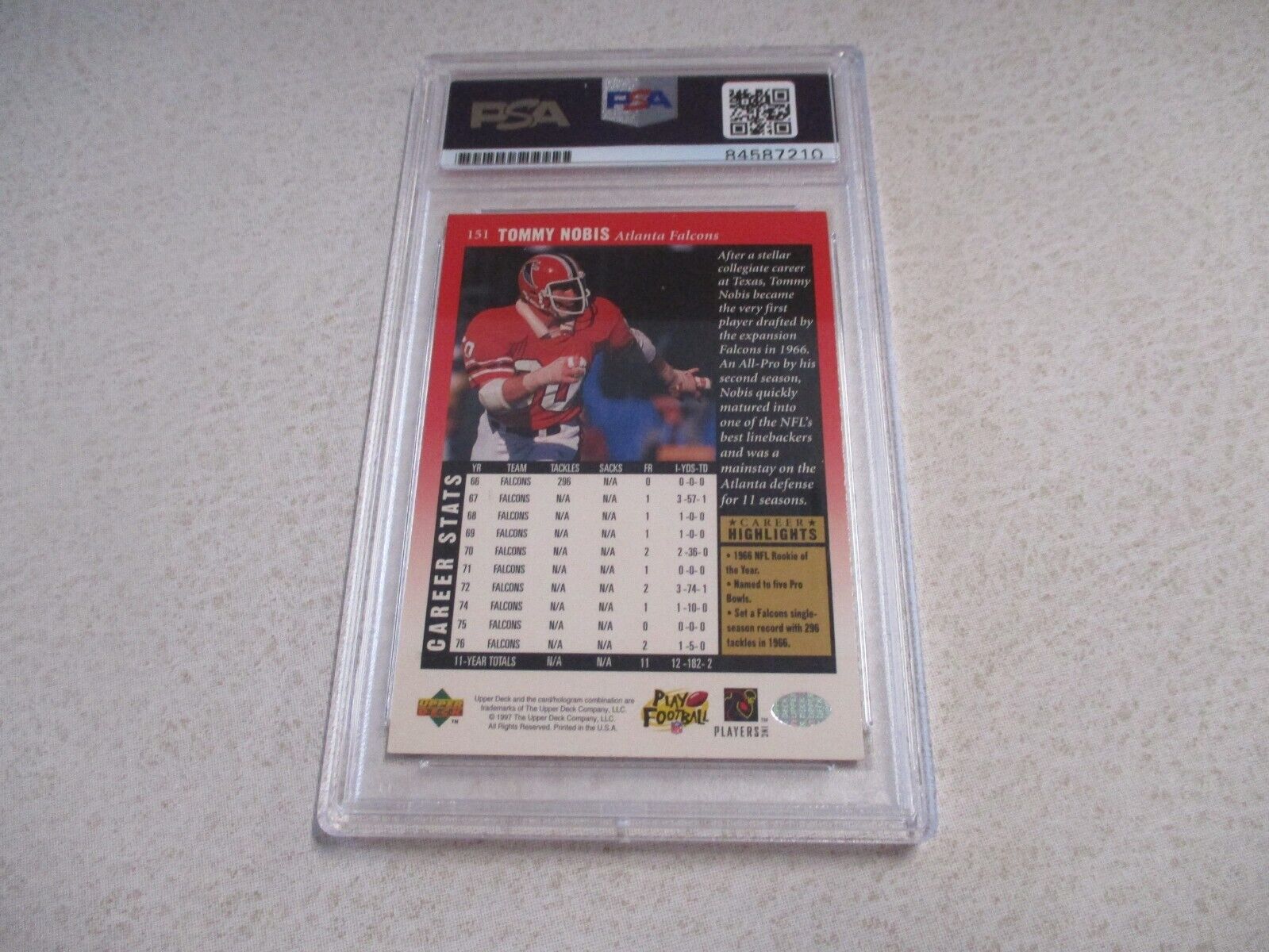 Tommy Nobis  Falcons Autographed Signed 1997 Upper Deck Card #151 PSA Slab