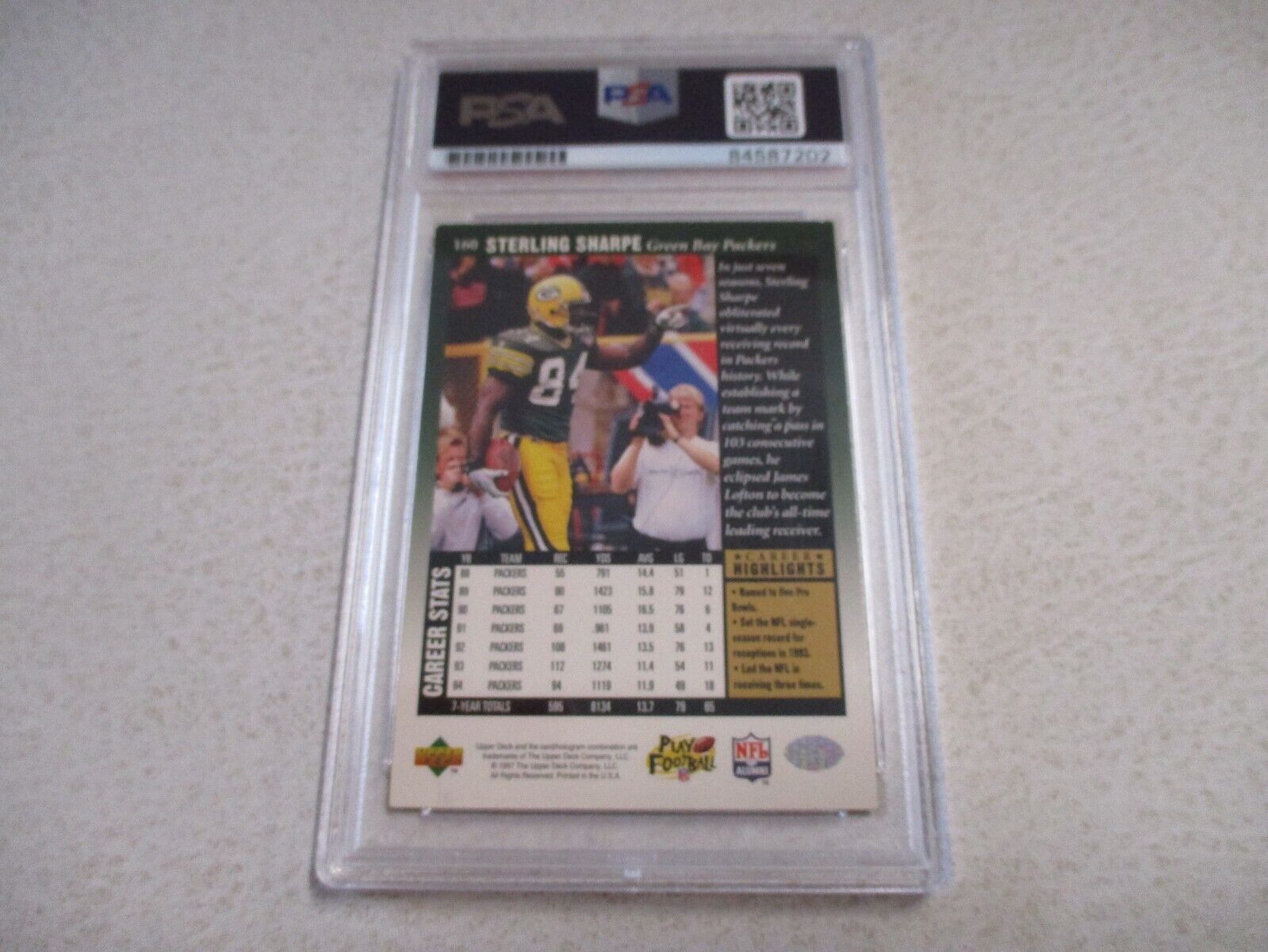 Sterling Sharpe Packers Autographed Signed 1997 Upper Deck Card#160 PSA Slab