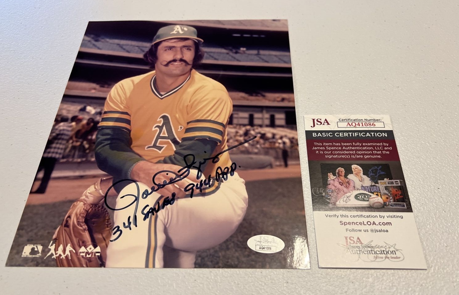 Rollie Fingers Oakland MLB Autographed Signed 8x10 Photo JSA Auth. Script