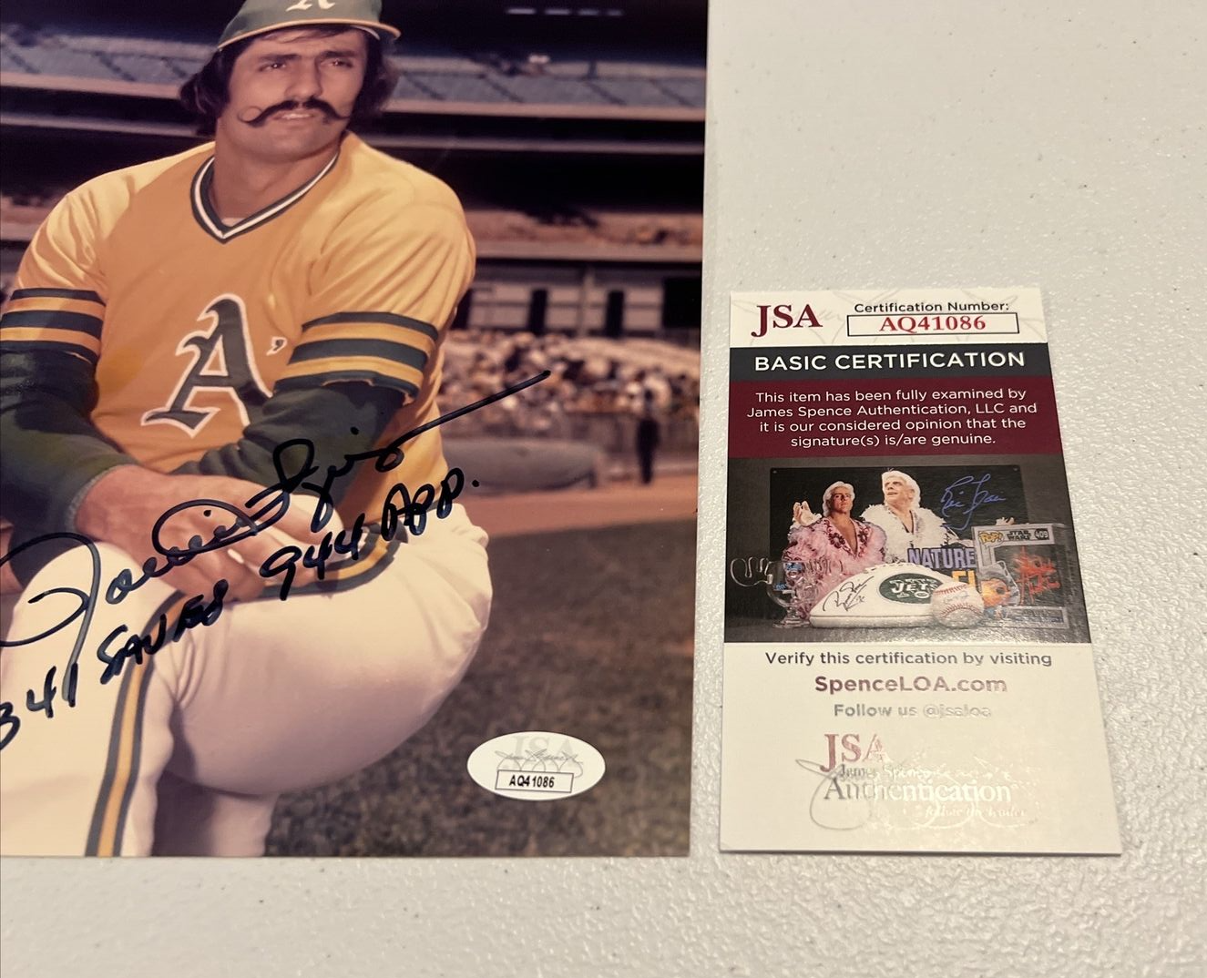 Rollie Fingers Oakland MLB Autographed Signed 8x10 Photo JSA Auth. Script