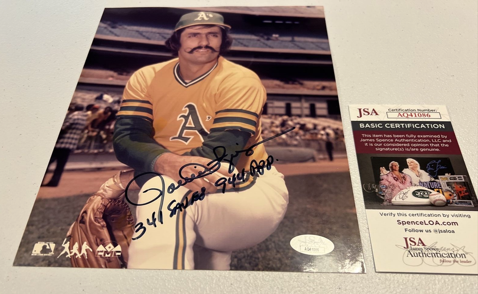 Rollie Fingers Oakland MLB Autographed Signed 8x10 Photo JSA Auth. Script