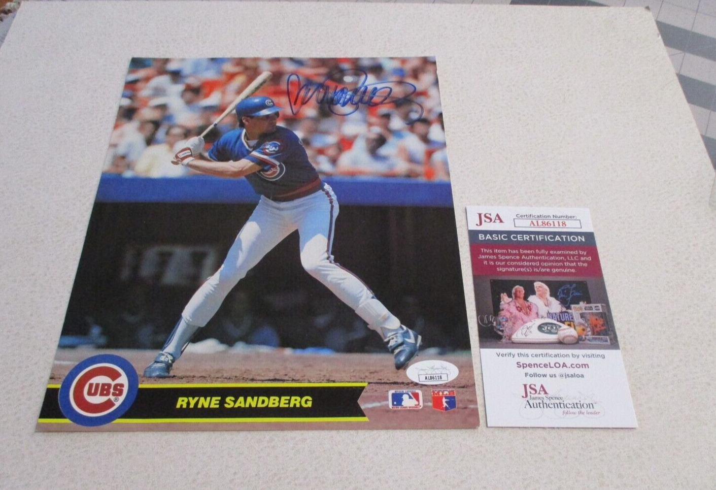 MLB Ryne Sandberg Chicago Cubs Autographed Signed 8x10 Photo JSA COA #AL86118