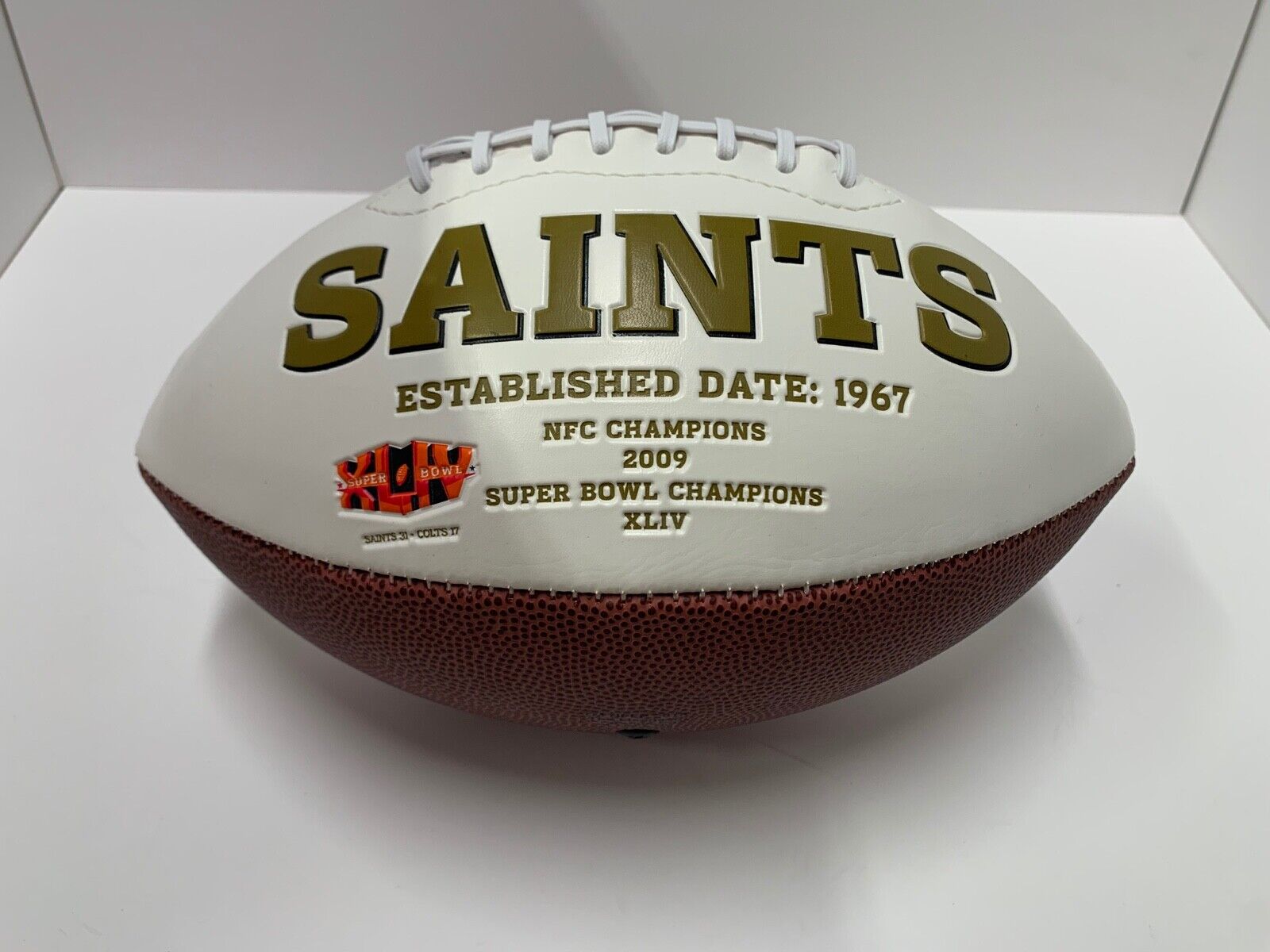 New Orleans Saints Stitched Logo Full Size NFL Football W/ Box White Panel