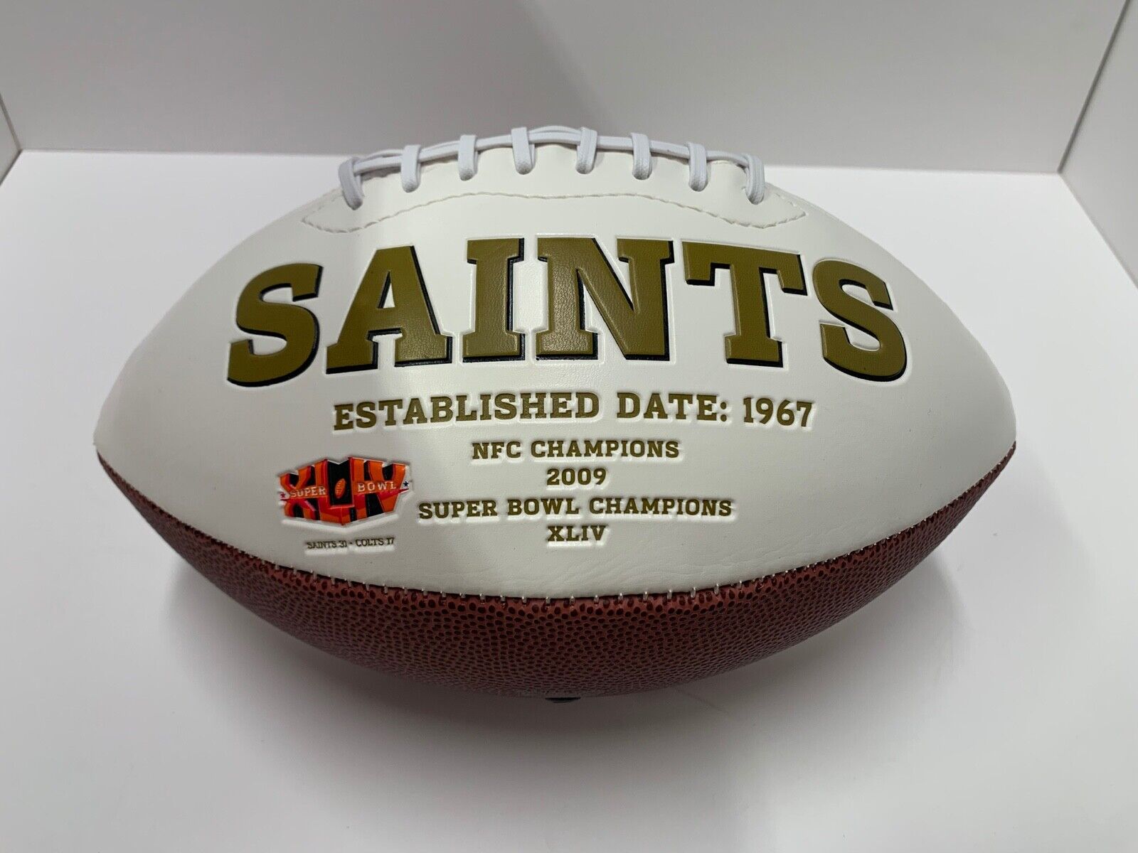 New Orleans Saints Stitched Logo Full Size NFL Football W/ Box White Panel