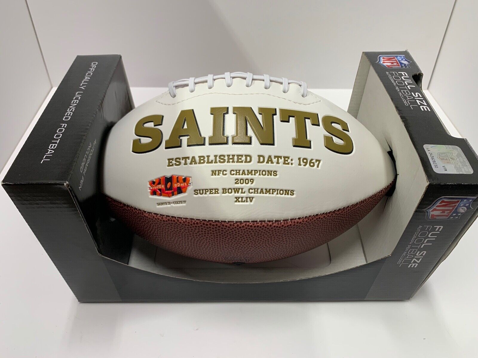 New Orleans Saints Stitched Logo Full Size NFL Football W/ Box White Panel