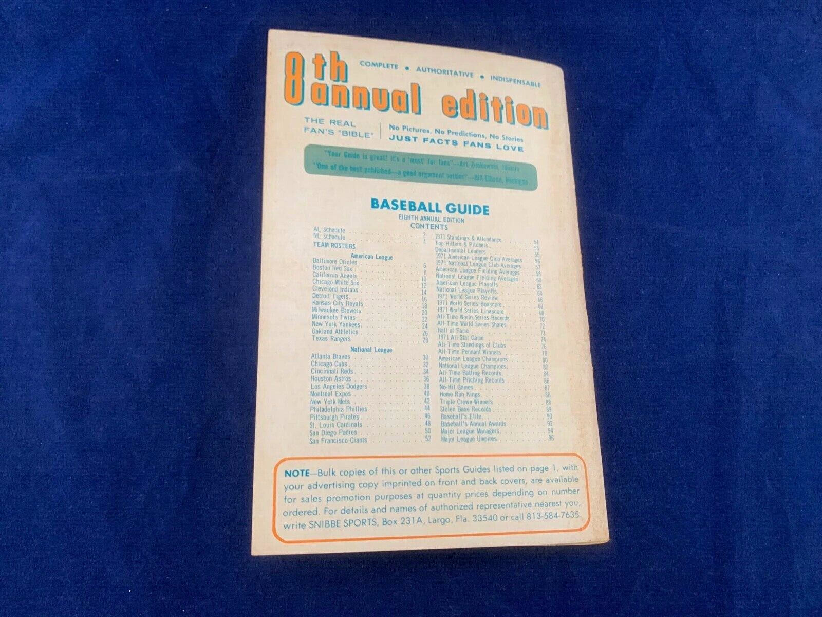 1972 Baseball Sports Guide Series 1001 Facts Baseball Fans Love VG Condition