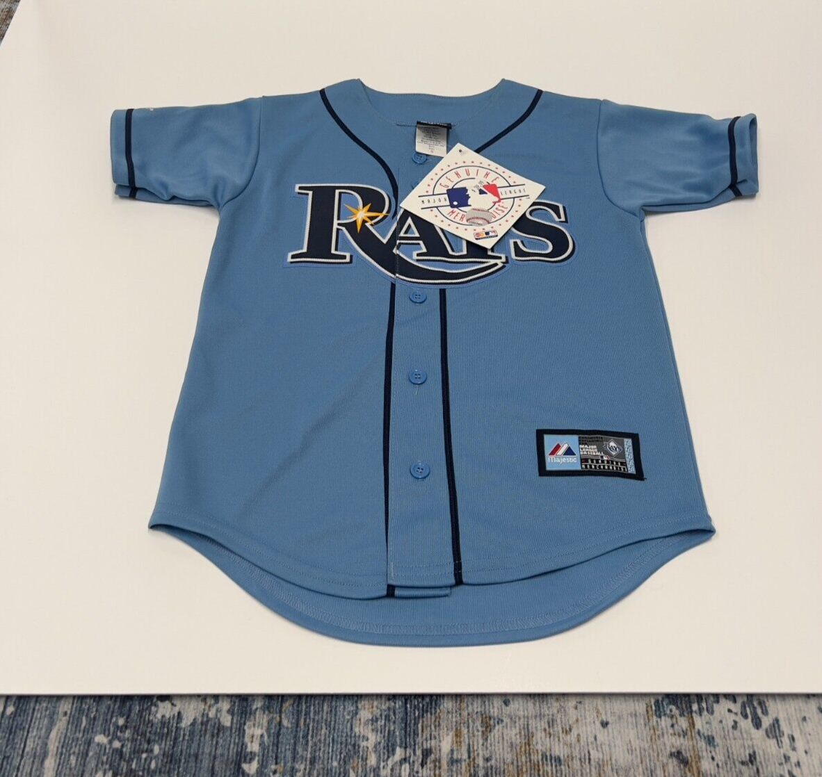 Tampa Bay Rays Majestic Older Powder Blue Jersey NWT Size S 23x23 Inches