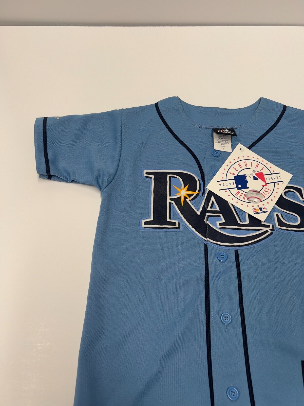 Tampa Bay Rays Majestic Older Powder Blue Jersey NWT Size S 23x23 Inches