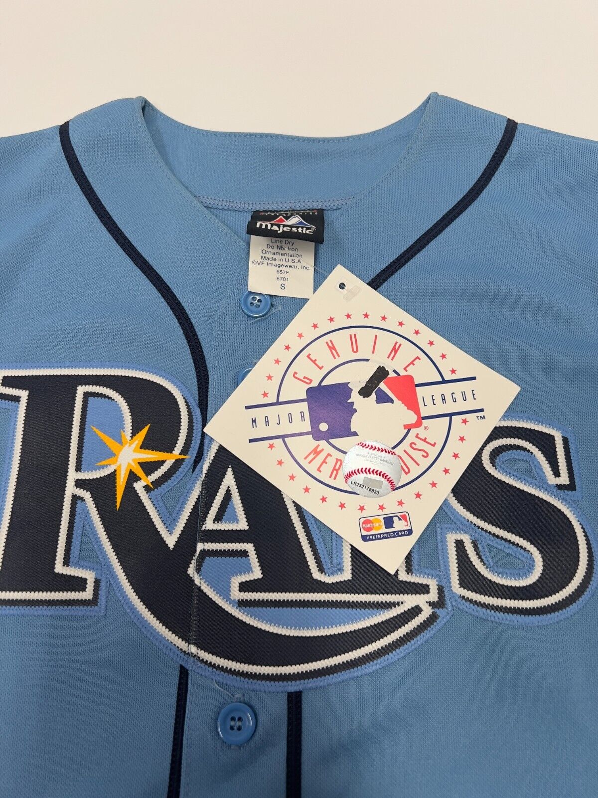 Tampa Bay Rays Majestic Older Powder Blue Jersey NWT Size S 23x23 Inches