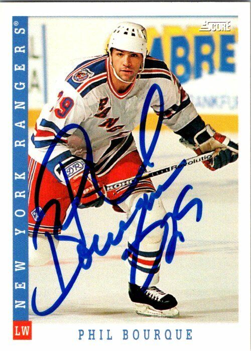 Phil Bourque New York Rangers Hand Signed 1993-94 Score Hockey Card #308 NM-MT