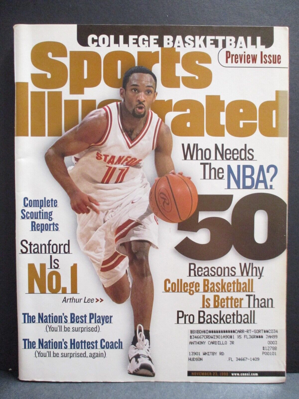 Sports Illustrated Magazine Nov 23 1998 Stanford Basketball Cover Ship Label