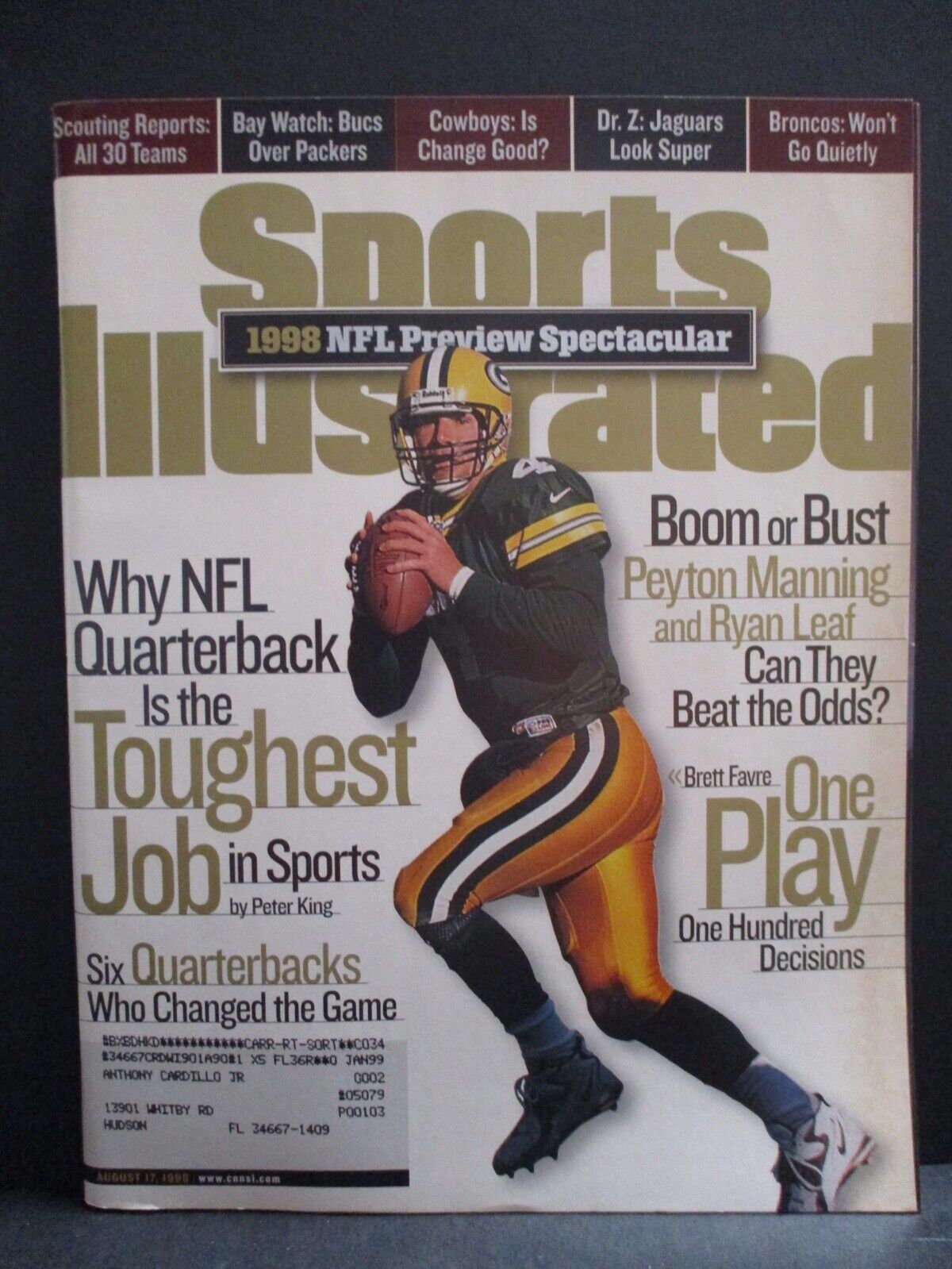 Sports Illustrated Magazine Aug 17 1998 Brett Favre Front Cover Ship Label EX