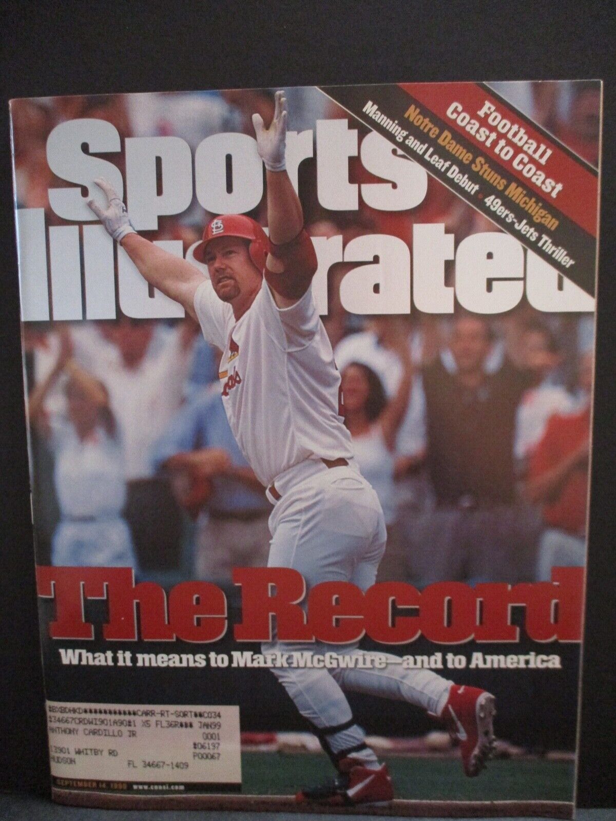 Sports Illustrated Magazine Sep 14, 1998 Mark McGwire Front Cover Ship Label EX