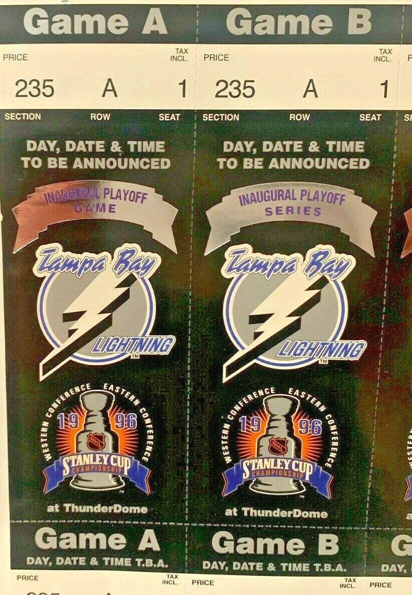 Tampa Bay Lightning Full Set Playoff Commemorative Tickets 1995-1996 season