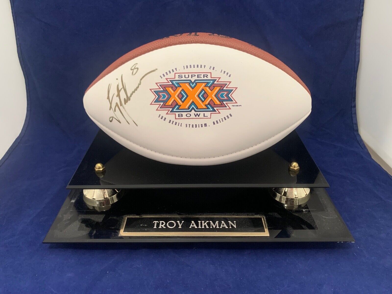 Troy Aikman Superbowl 30 Logo Football JSA