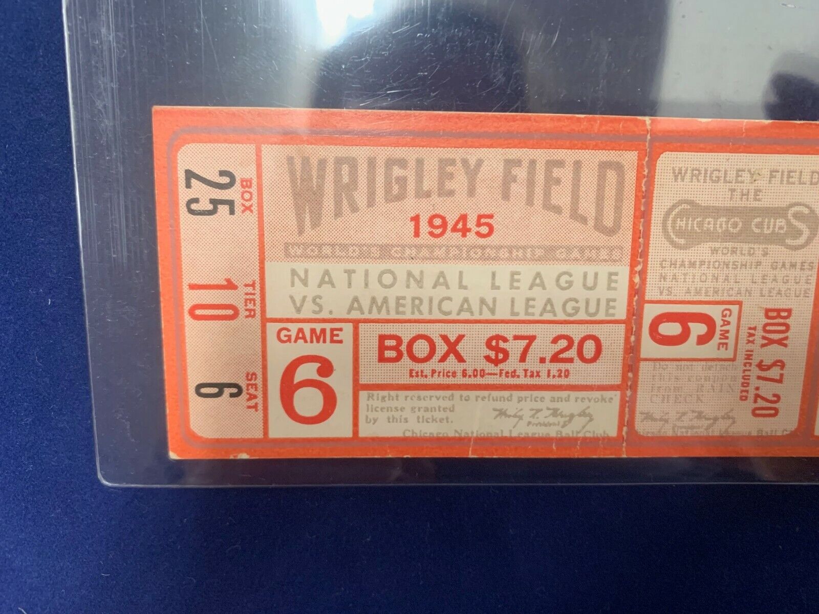 1945 World Series Full Ticket from Wrigley Field Game 6 Chicago Cubs