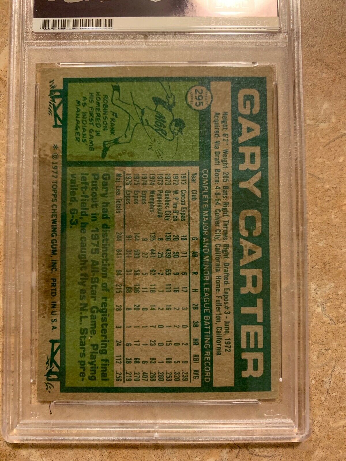 1977 Topps Baseball Card Gary Carter Autographed Card PSA
