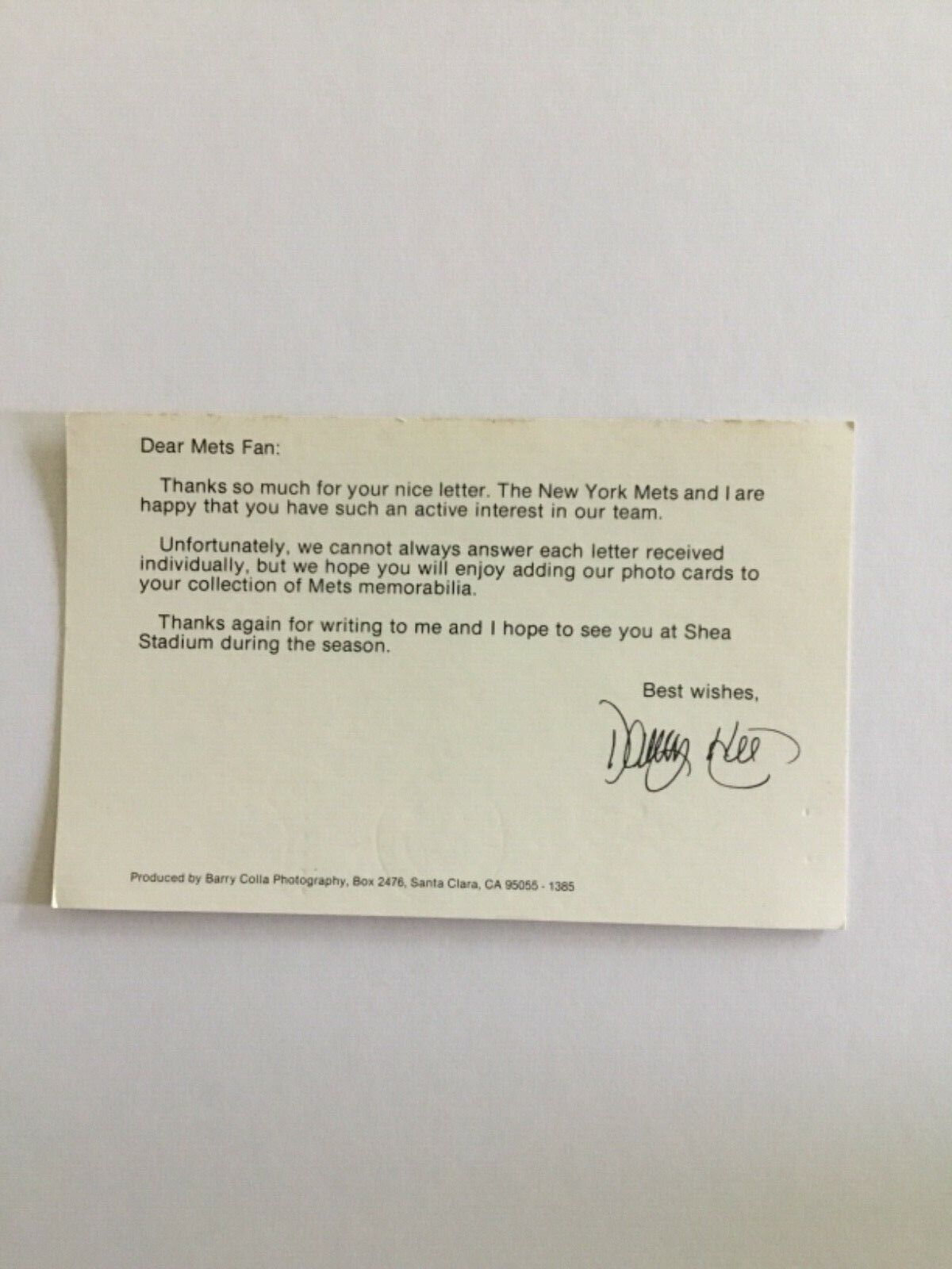 1985 Danny Heep  Mets Barry Colla  Postcard Ex Condition
