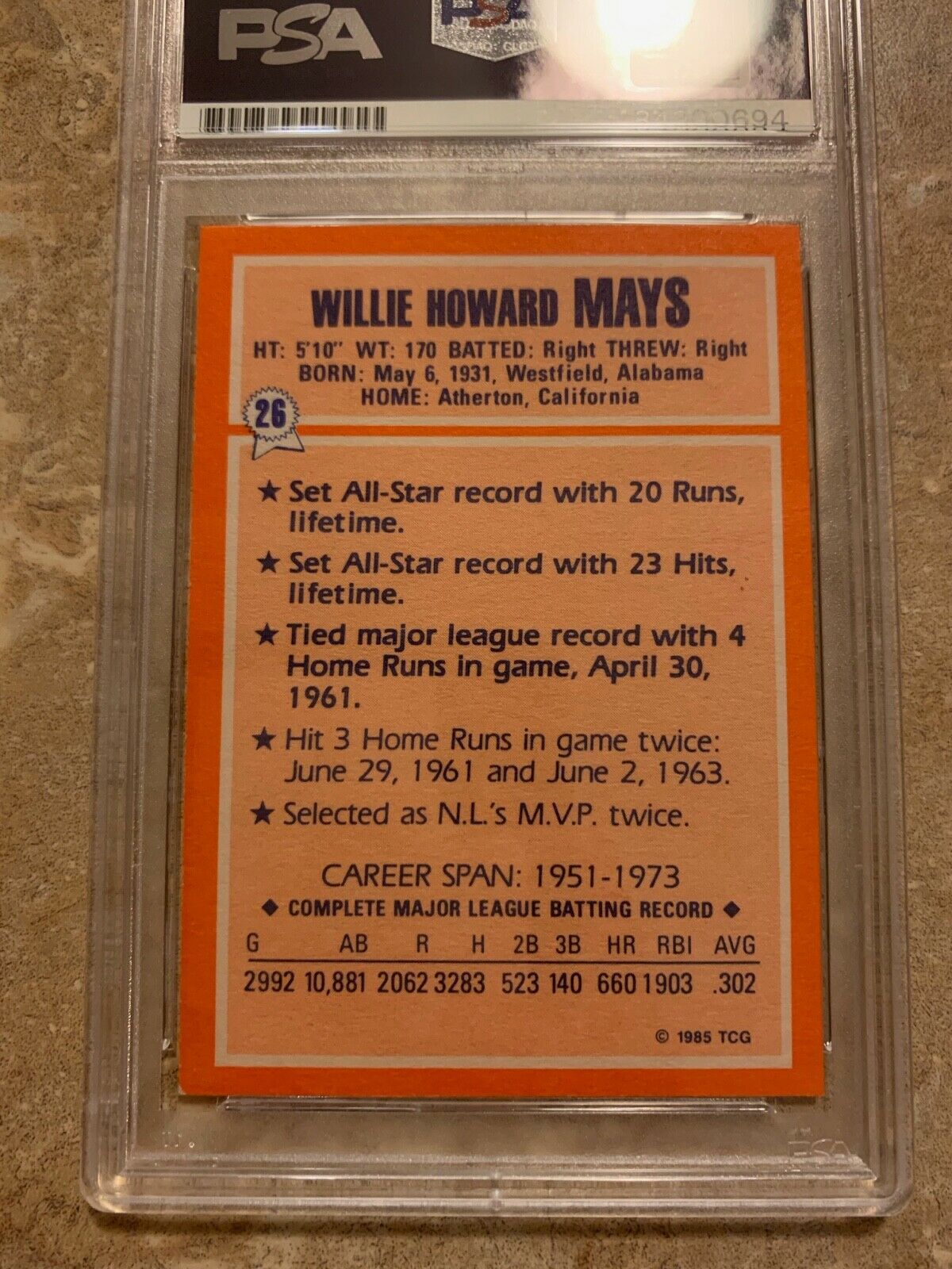 1985 Topps Collectors' Series Willie Mays Autographed Card PSA