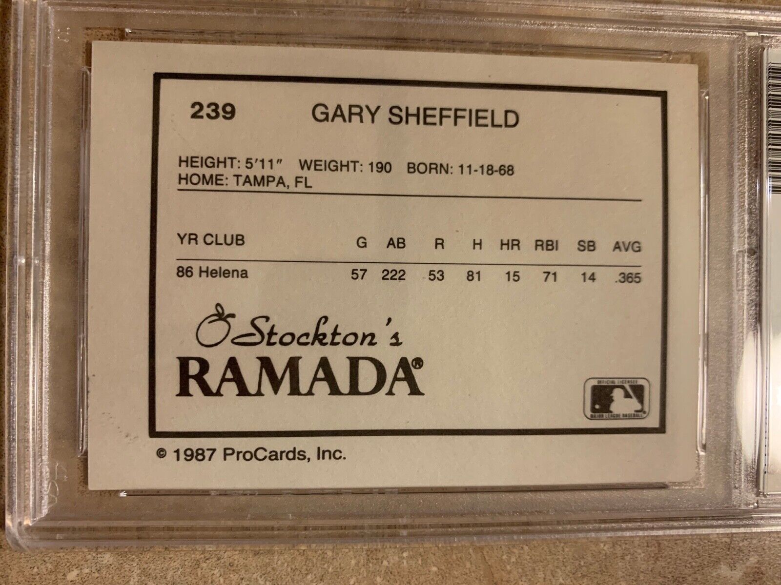 1987 ProCards Gary Sheffield Autographed Rookie Graph Card PSA