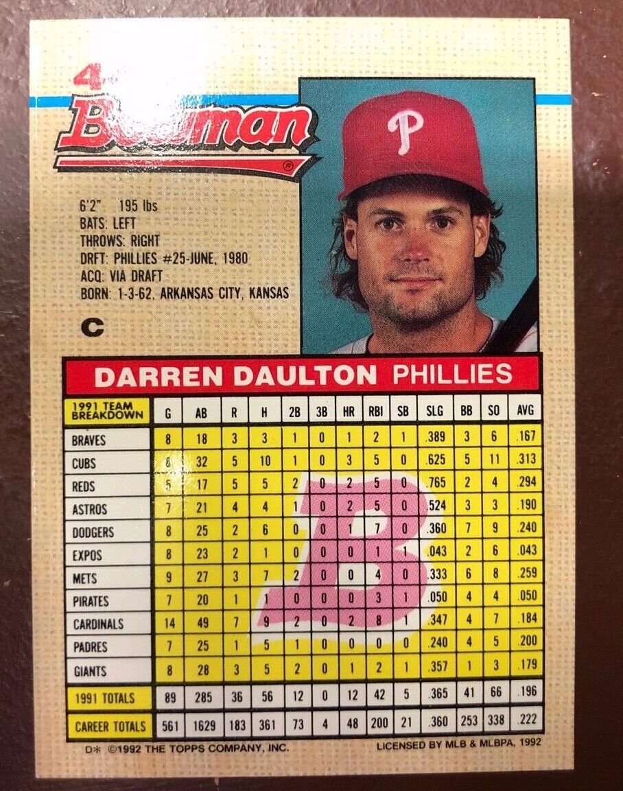 1992 Bowman Darren Daulton Autographed signed Baseball Card