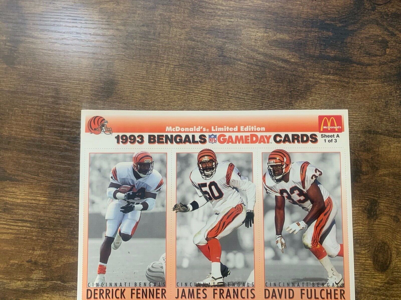 1993 McDonald Cincinnati Bengals Card Set Sheet ABC Ex Condition
