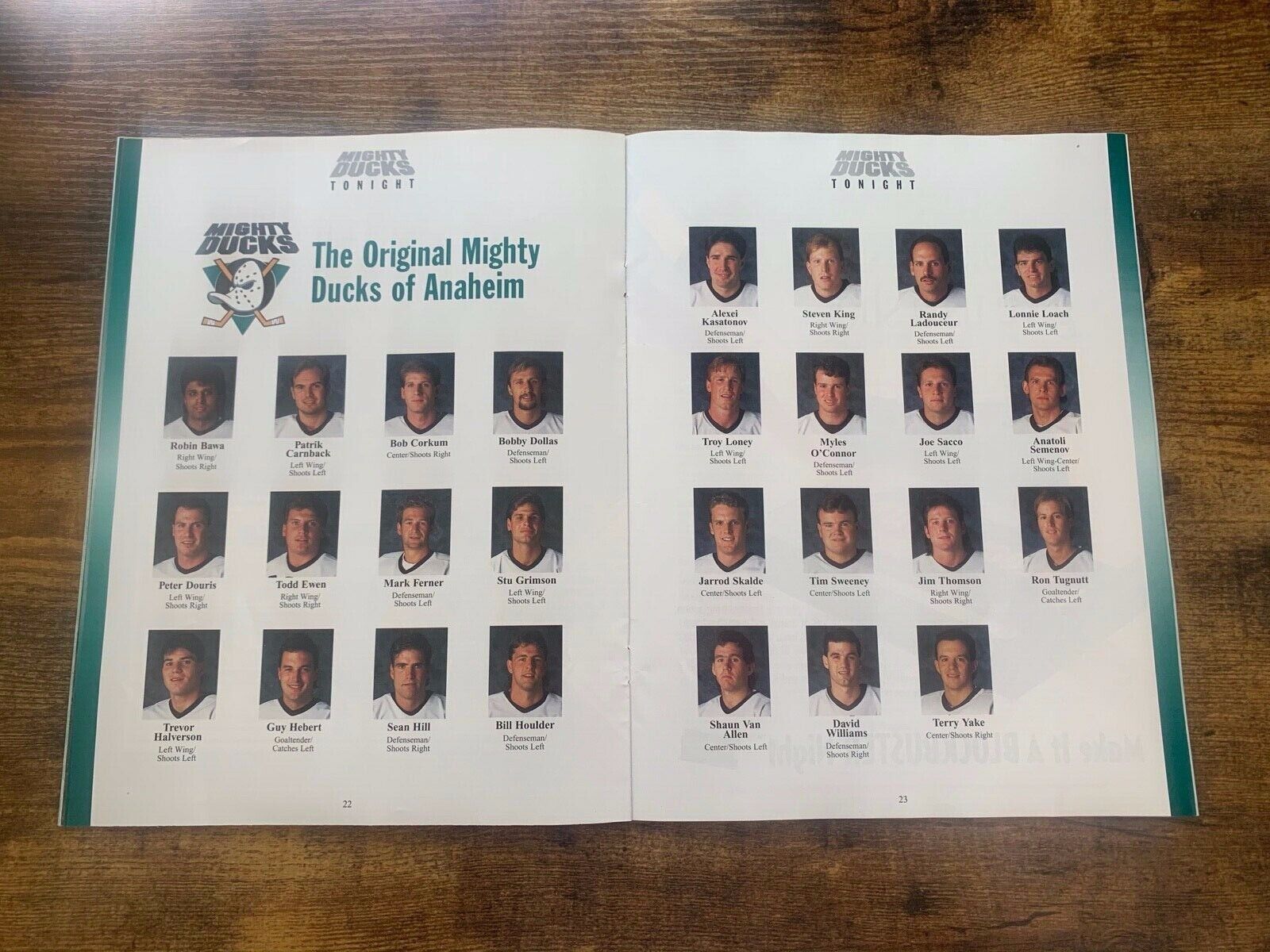 1993-94 Anaheim Mighty Ducks vs Tampa Bay Lightning Game Program Ex Condition