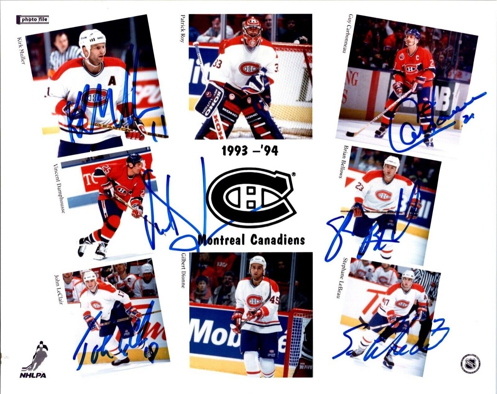 1993-94 Montreal Canadiens Autographed 8x10 Photo Certified by All Sports