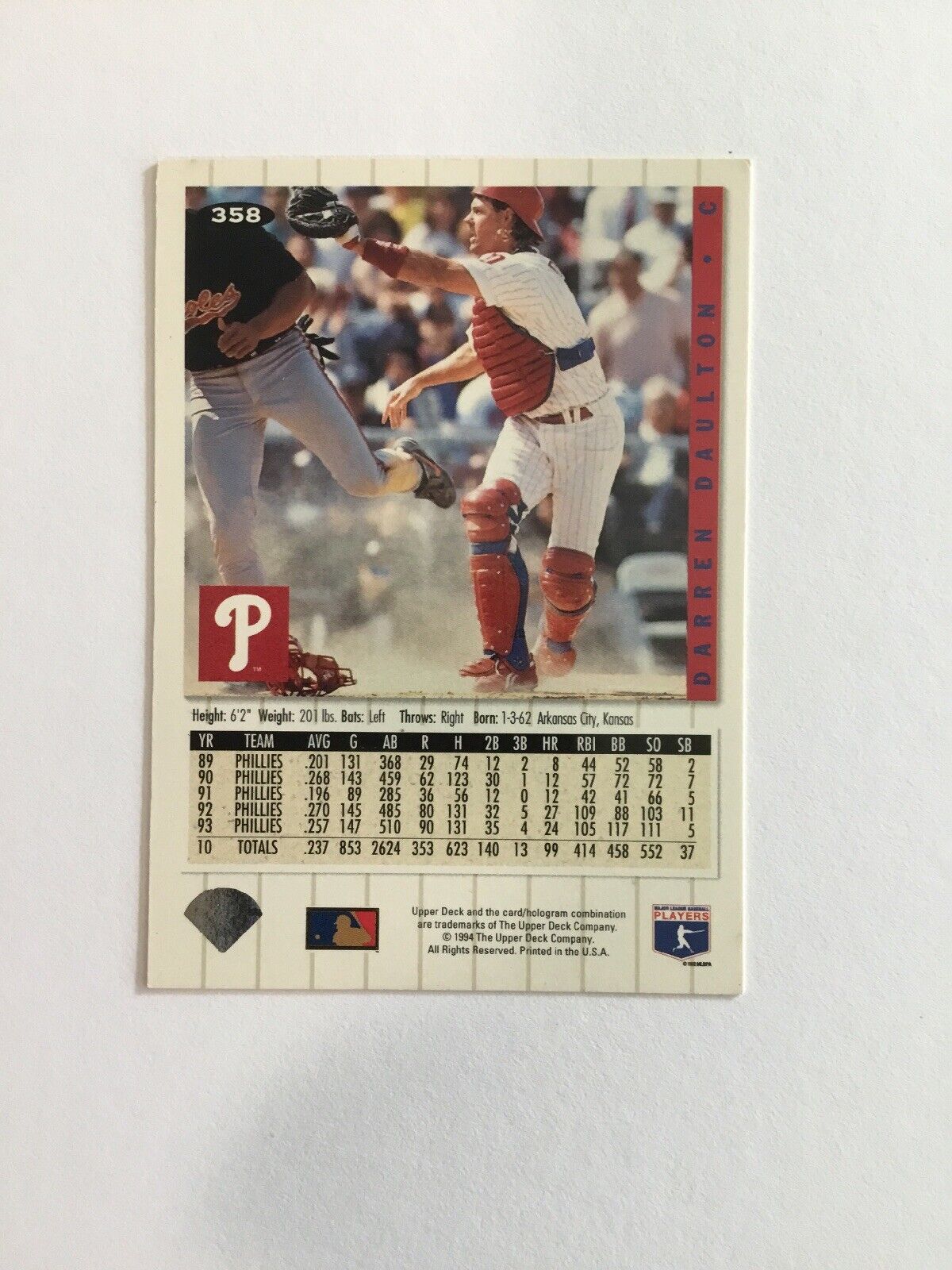 1994 Collectors Choice Darren Daulton Autographed signed Baseball Card