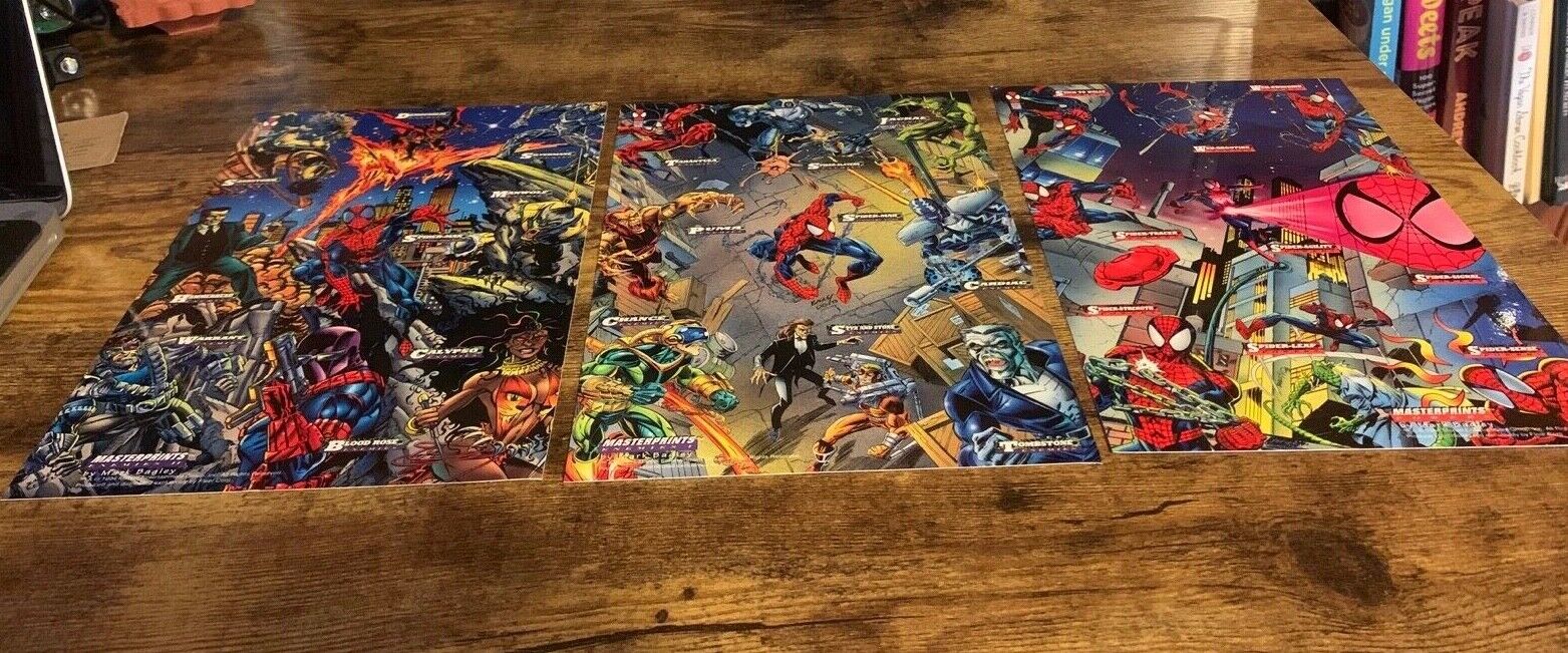 1994 Fleer Marvel Spiderman Master Prints 8 Card Set 6.5 x 10s W/ Villains