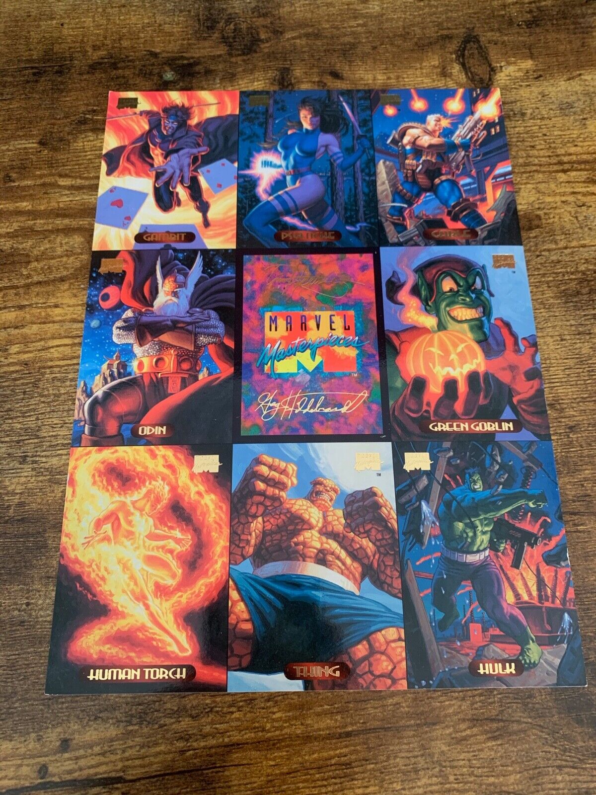 1994 Fleer Ultra Marvel Masterpieces 9 Card Promo Sheet Hulk Odin Thing Cable